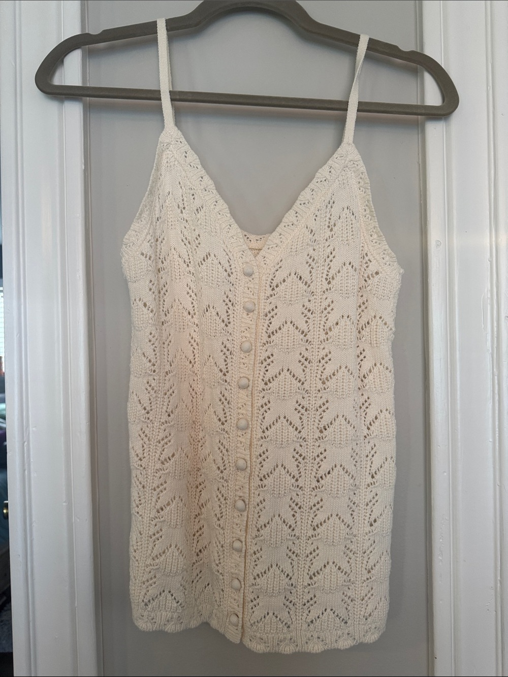aerie Cream Crochet Button-Front Tank Top